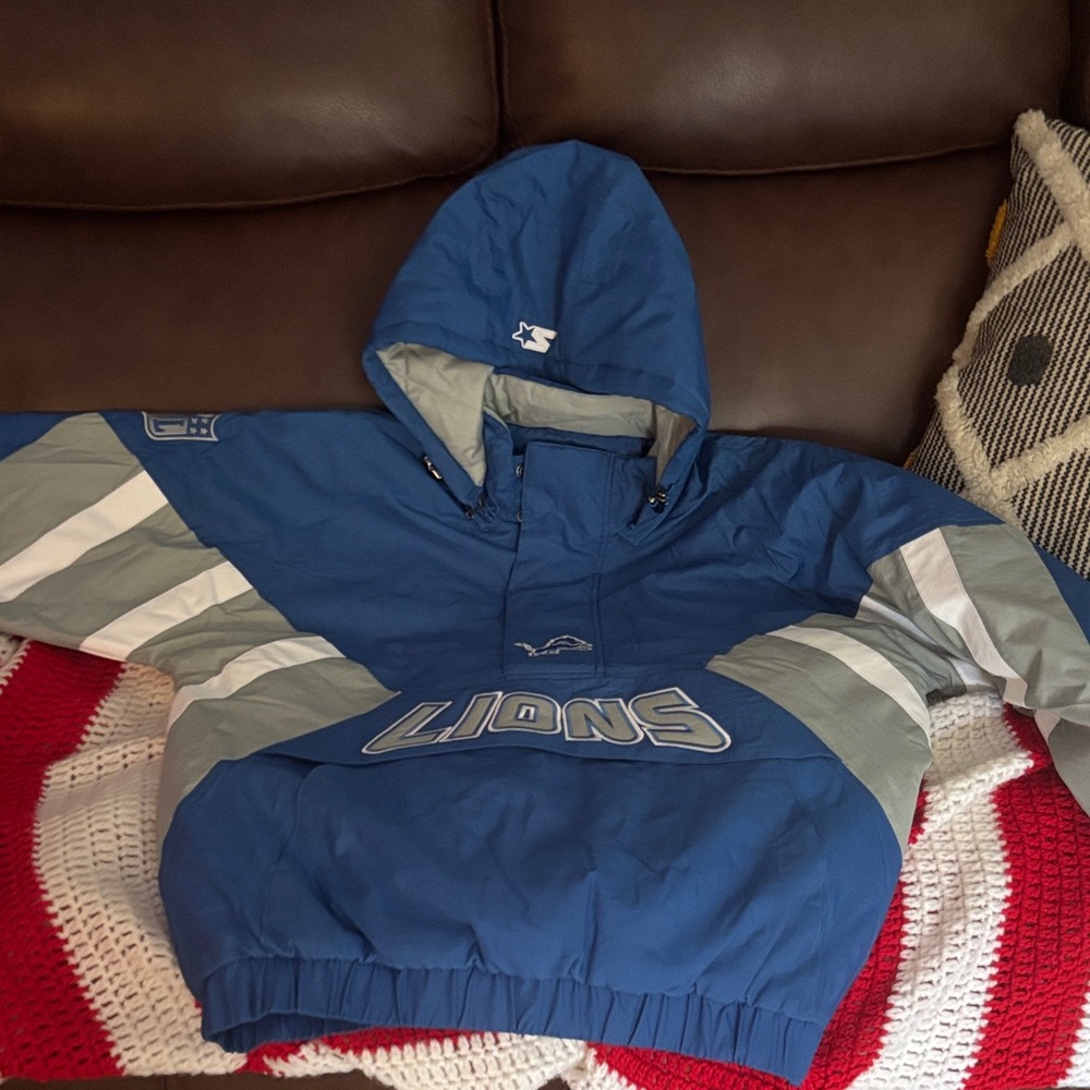 STARTER Blue and Gray Lions Pullover Hoodie